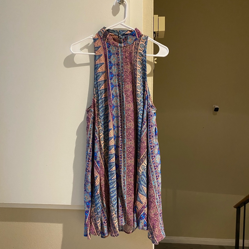 Free People boho bohemian floral mini Dress with back cutout detail,size M